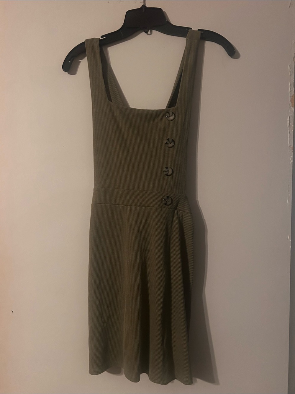 Olive Green Sleeveless Button-Accent Dress